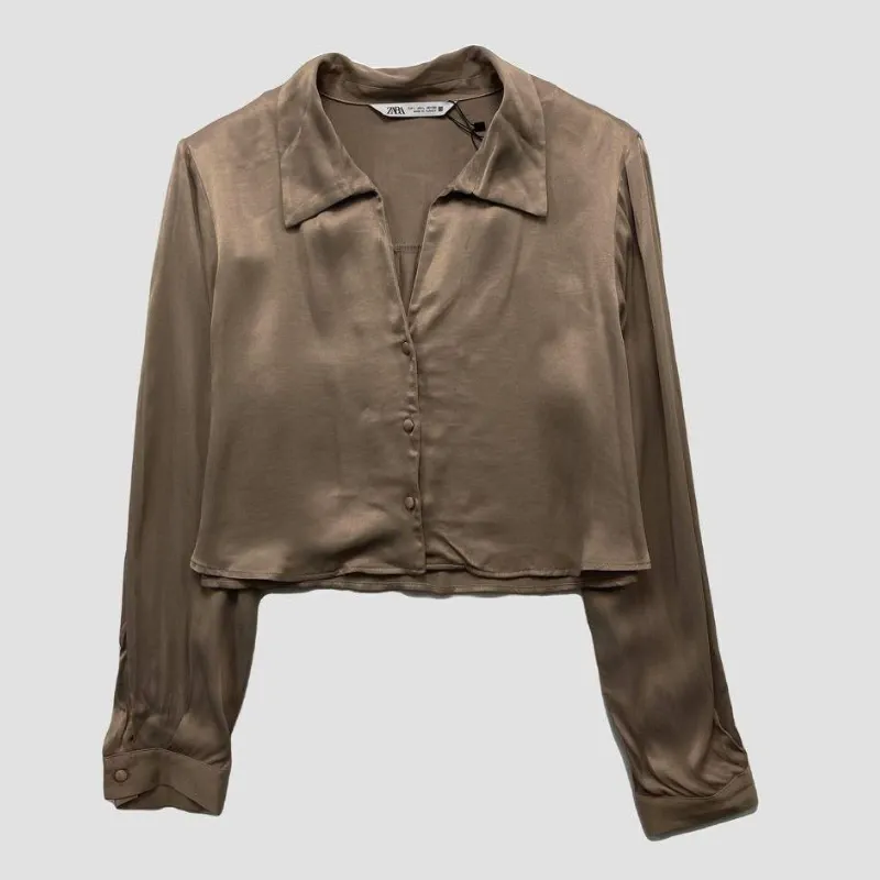 Camisa satén crop Zara