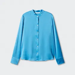 Camisa satinada cuello redondo Mango