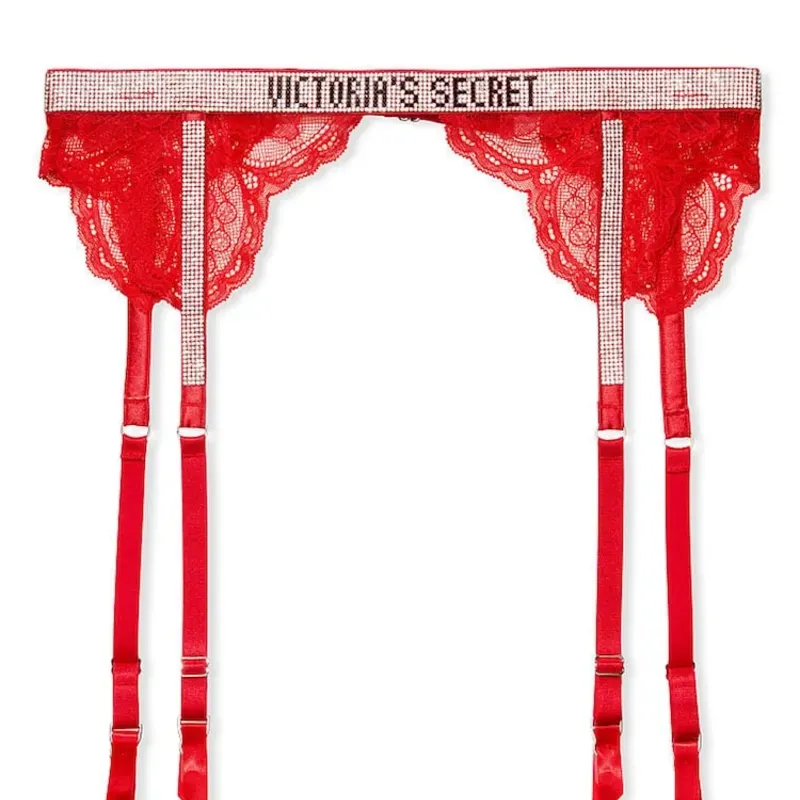 Liguero de encaje rojo brillante con tiras Victoria's Secret.