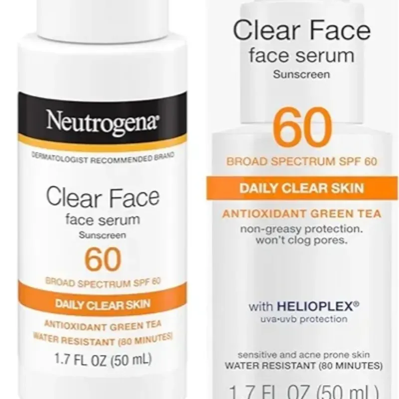 Neutrogena Protector solar de suero facial transparente con té verde, SPF 60 de amplio espectro.