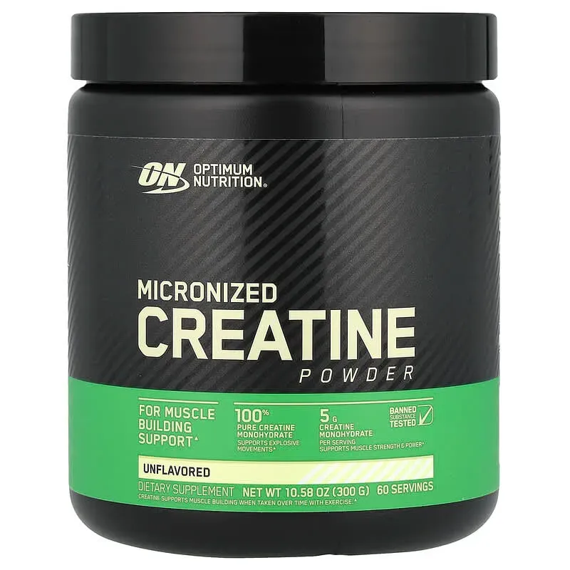 Optimum Nutrition Monohidrato de creatina micronizada en polvo.