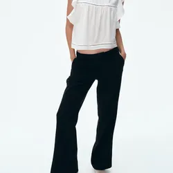 pantalón de tiro bajo con mezcla de lino 