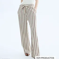 Pantaloneta rayas beige y carmelita 