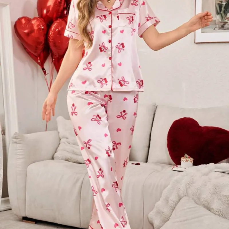 Pijama camisa pantalón lazos