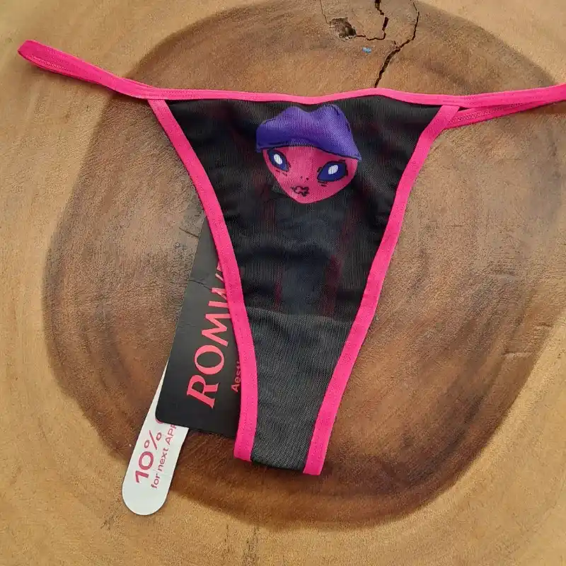 Tanga negro borde rosado