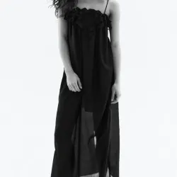 Vestido Negro Satinado con detalle de encaje H&M