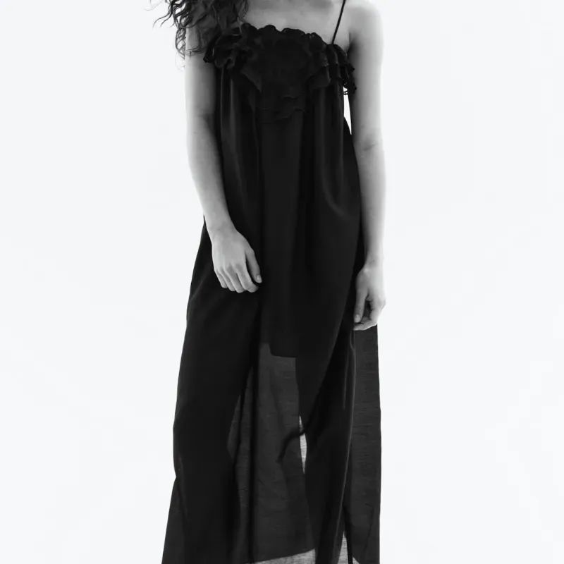 Vestido Negro Satinado con detalle de encaje H&M