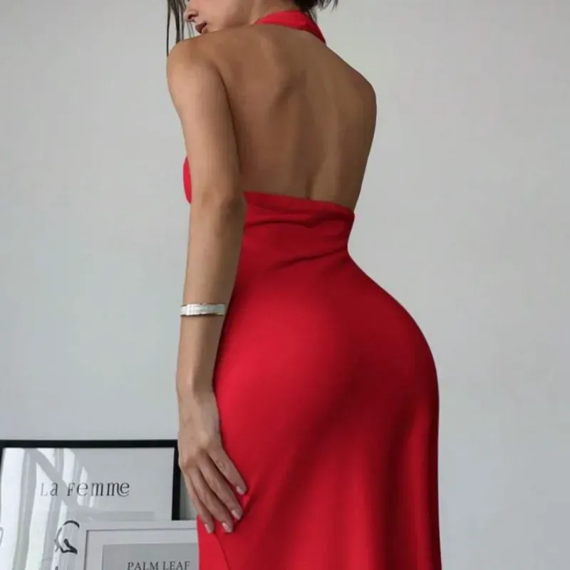 Vestido Rojo Con apertura en la pierna