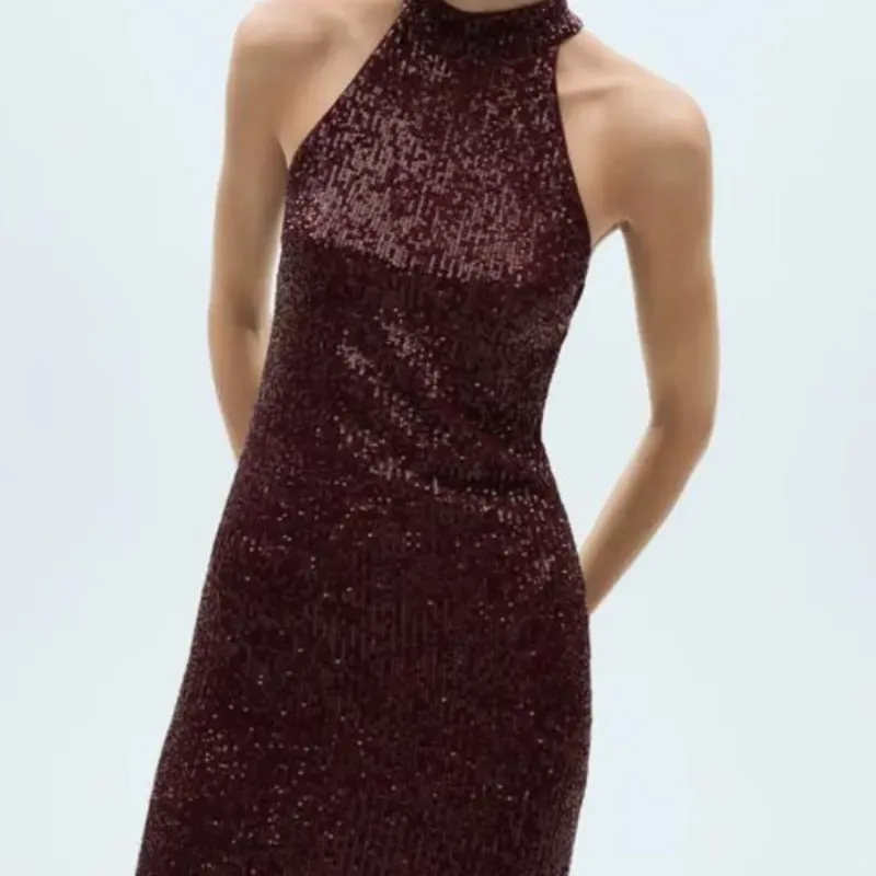 Vestido Rojo Vino de Lentejuela 