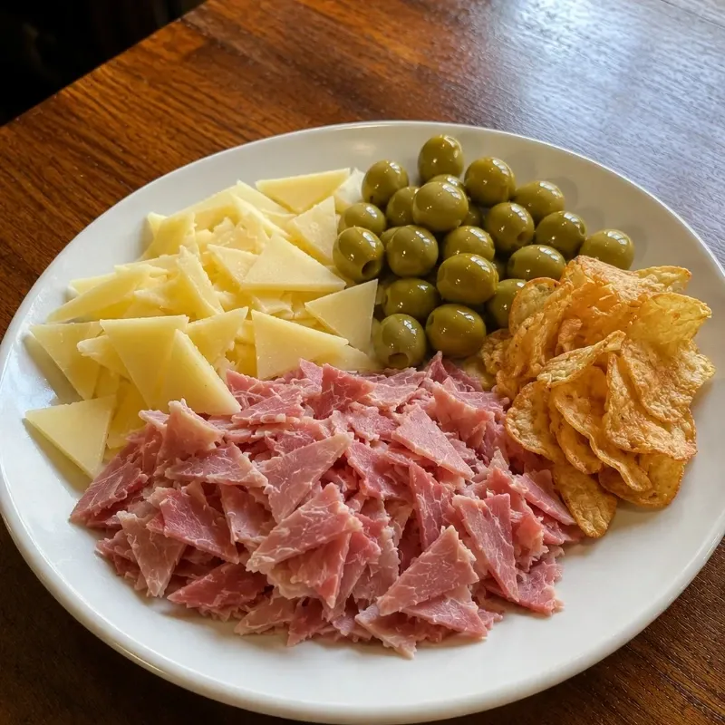 Jamón Bravo, Queso Gouda, Aceitunas, Chicharritas de Yuca