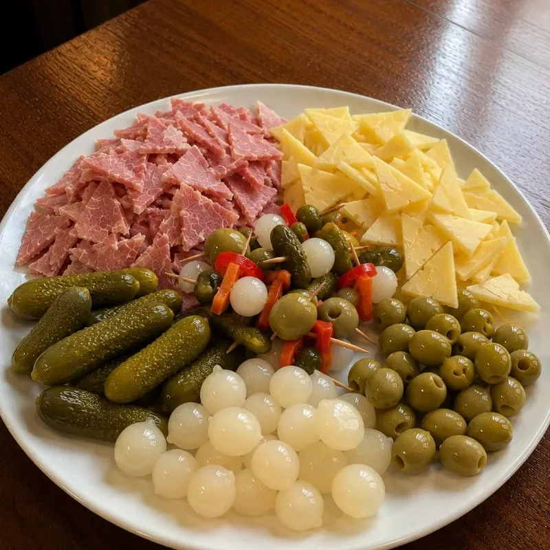 Jamón Bravo, Queso Gouda, Banderillas, Pepinillos, Cebollitas, Aceitunas