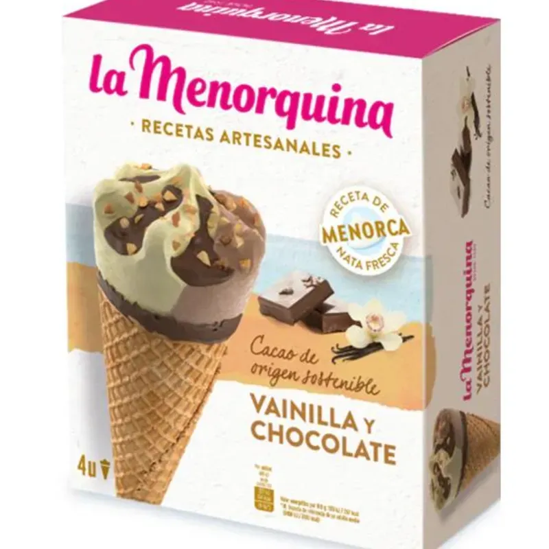 Caja de 4 Conos de Chocolate y Vainilla 