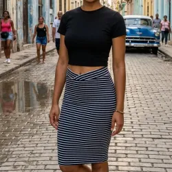 Outfit saya rayas 🖤🤍pullover corto