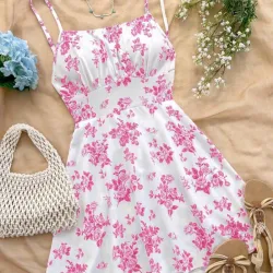 Vestido blanco y rosado espalda afuera 