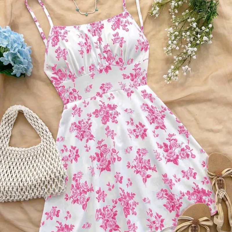 Vestido blanco y rosado espalda afuera 