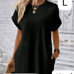 Vestido negro ancho estilo pullover con bolsillos 