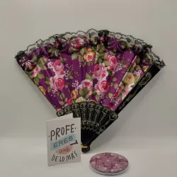 Abanico + espejo de cartera + postalita a eleccion