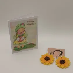 Aretes de girasoles + postalita a eleccion