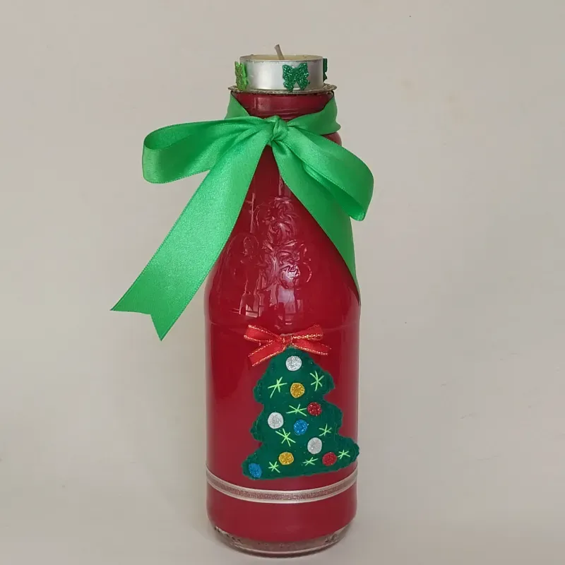 Botella decorada, incluye velita