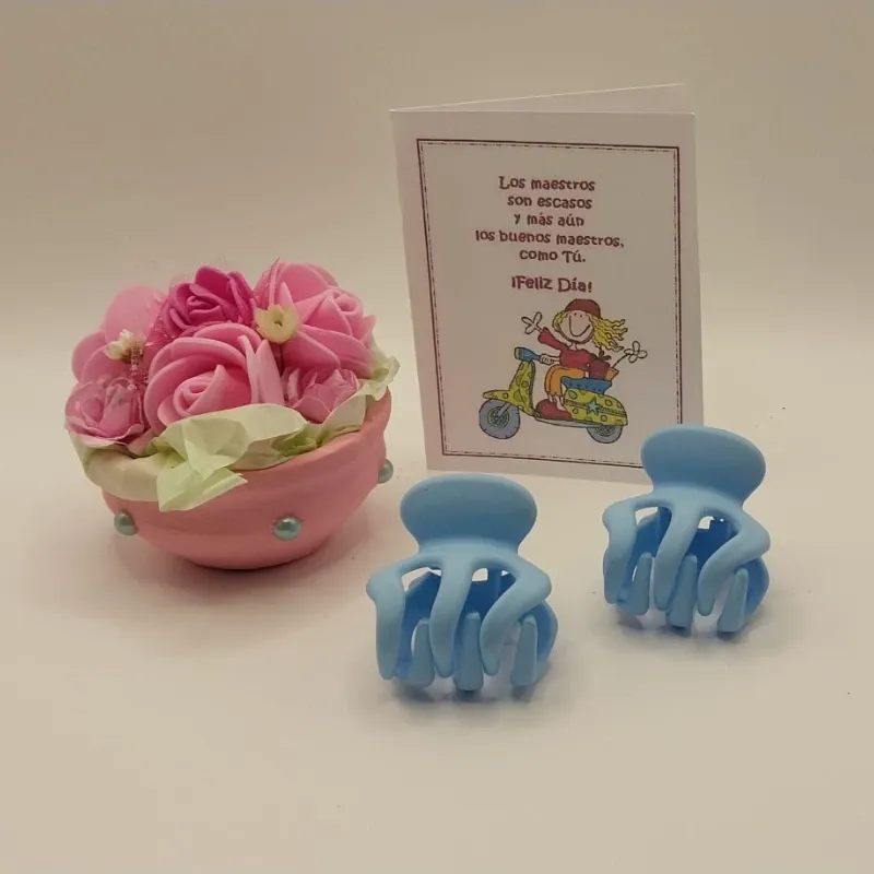 Macetica con flores + 2 pellizcos + postalita