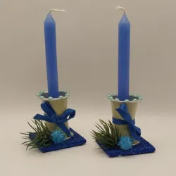 Mini Candelabro con vela (azul)