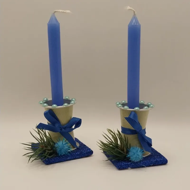 Mini Candelabro con vela (azul)