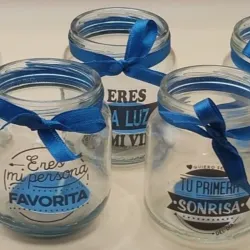 Pomito con frase y vela en azul