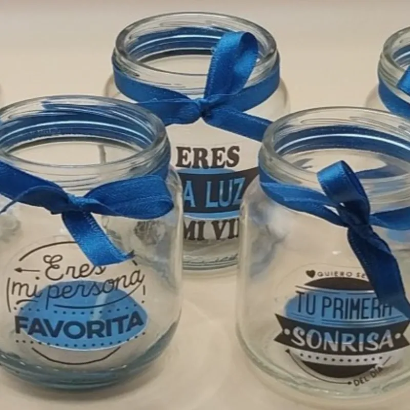 Pomito con frase y vela en azul