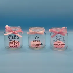 Pomitos con frase y vela rosado