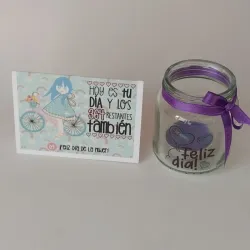 Pomito con frase y vela + postal a eleccion