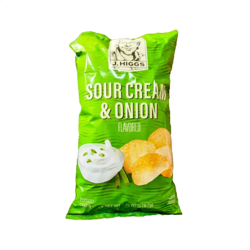 Papas fritas sabor crema agria y cebolla marca J.Higgs en formato de 218g