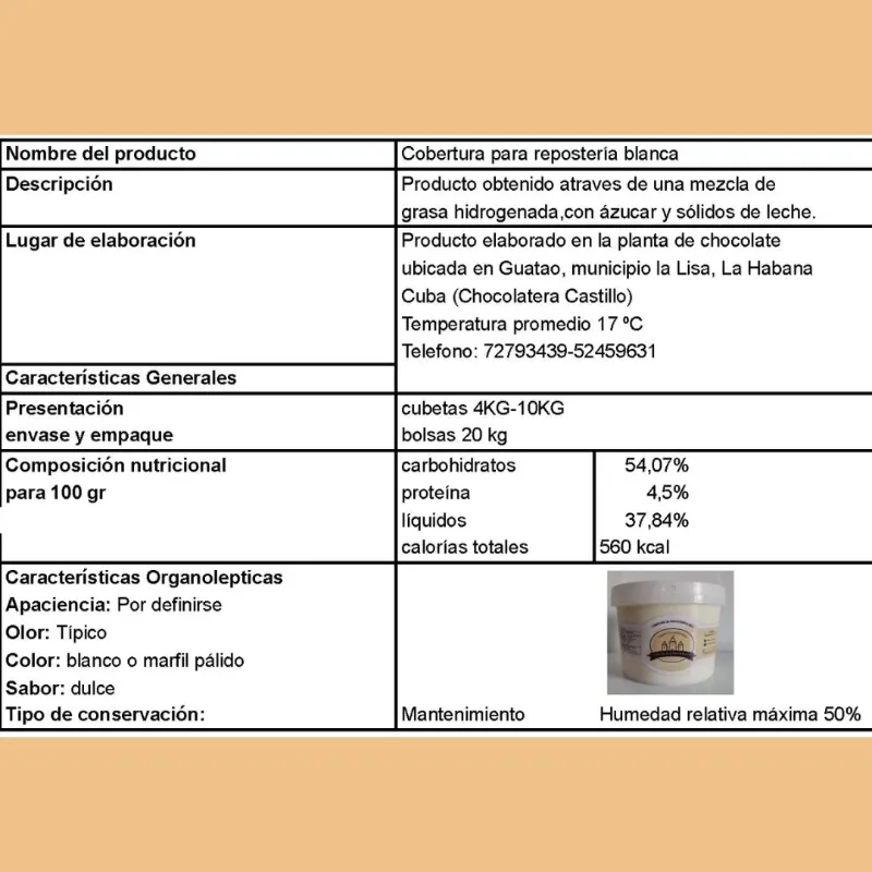 Ficha Técnica Cobertura Blanca de Repostería