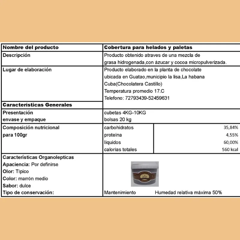 Ficha Técnica Cobertura Oscura para Helados y Paletas