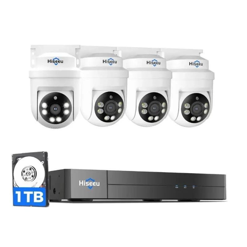 Hiseeu – Sistema de cámara de seguridad con cable PTZ de 3K con visión de 360°, visión nocturna