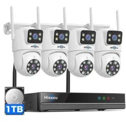 Hiseeu – Sistema de cámara de seguridad con cable PTZ de 3K con visión de 360°, visión nocturna