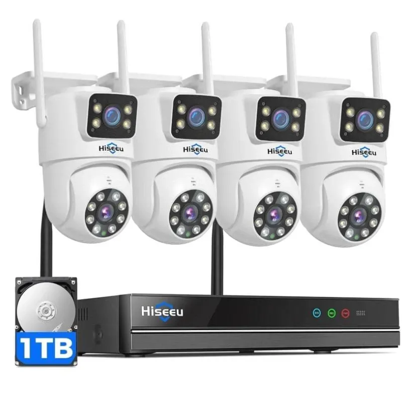Hiseeu – Sistema de cámara de seguridad con cable PTZ de 3K con visión de 360°, visión nocturna