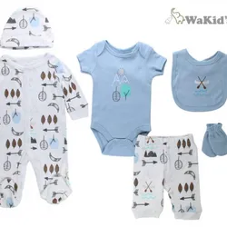 Conjunto para bebés Varón (Mono enterizo, body, pantalon,Gorro,babero y manoplas)