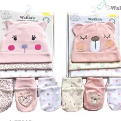 Juego de 3 gorros con 3 manoplas para hembras(T-0-6 meses)