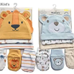 Juego de 3 gorros con 3 manoplas para varón (T-0-6 meses)