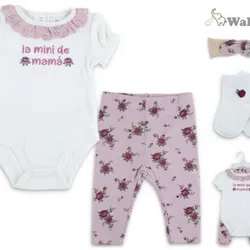 Juego para niñas (body, pantalon, medias y cinta)