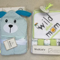 Toalla azul de felpa gruesa Y juego de toalla verde con 5 toallitas pequeñas