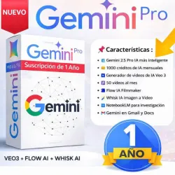 Gemini AI Pro + Gemini Pro Veo+ 2TB de almacenamiento Por 1 año