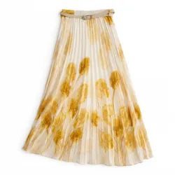 Falda amarilla plisada con cinto