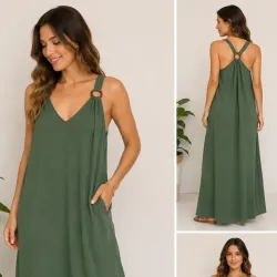 Vestido largo con aro de madera