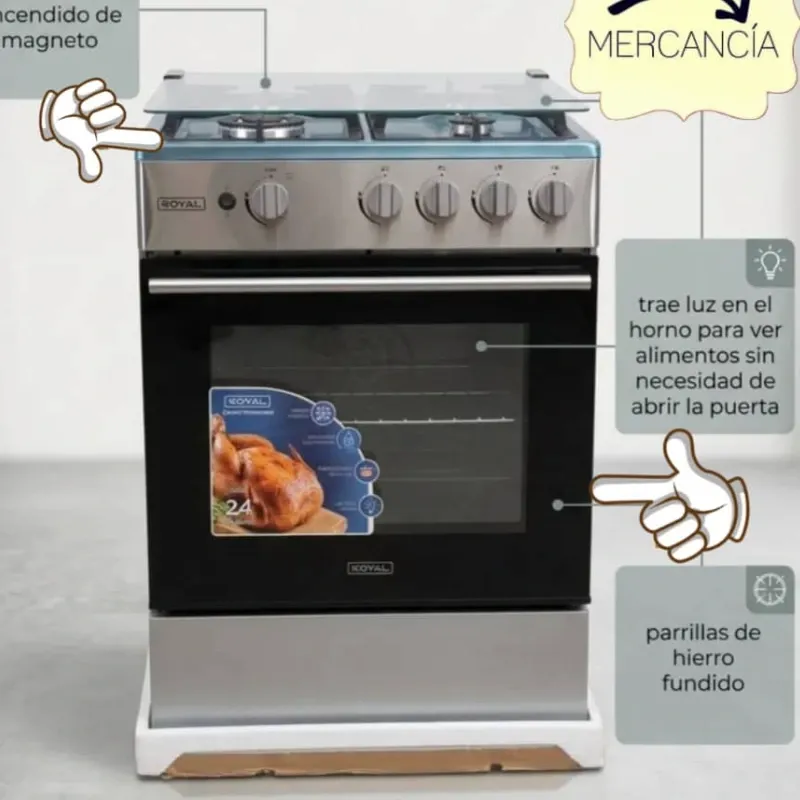 Cocina Royal 24" con 4 quemadores y horno