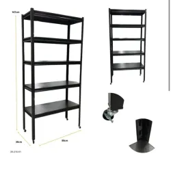 Estante de 5 niveles con ruedas de metal y madera
