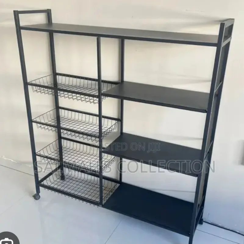 Estante de metal y madera de 4 niveles y ruedas para la cocina