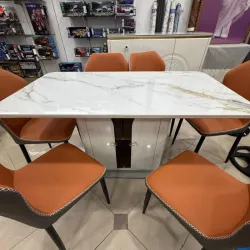 Juego de comdeor de 6 plazas con mesa rectangular con superficie de porcelanato modelo 2