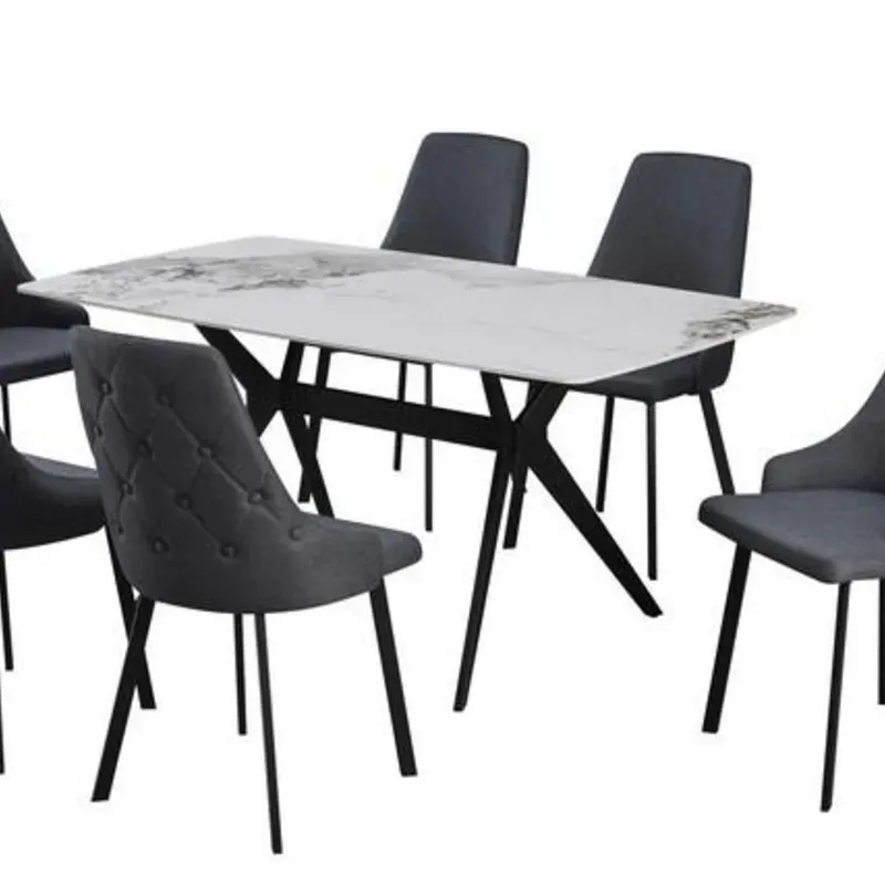 Juego de comedor de 6 plazas con mesa de porcelanato 