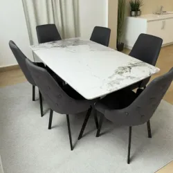 Juego de comedor de 6 plazas con mesa de porcelanato 